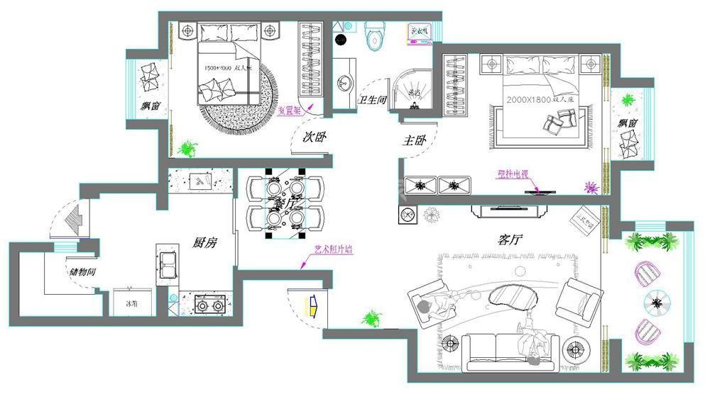 -海祥豪庭105平米中式风格设计方案